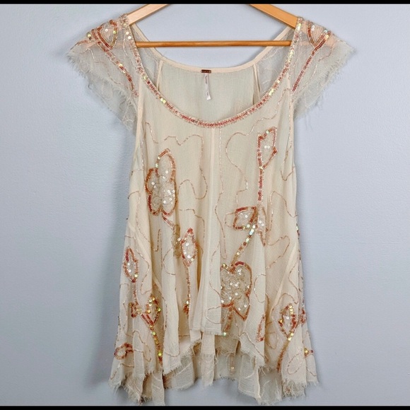 LIKE NEW!  Rare Free People Tritan's Treasure Sequin Top Size S. - Picture 5 of 13